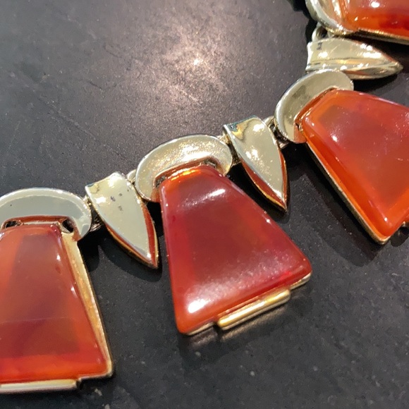 Vintage Charel Lucite Red Orange Choker Necklace - Picture 3 of 10